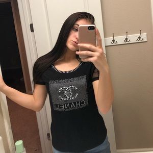 Chanel rhinestone/pearl T-shirt with sheer back